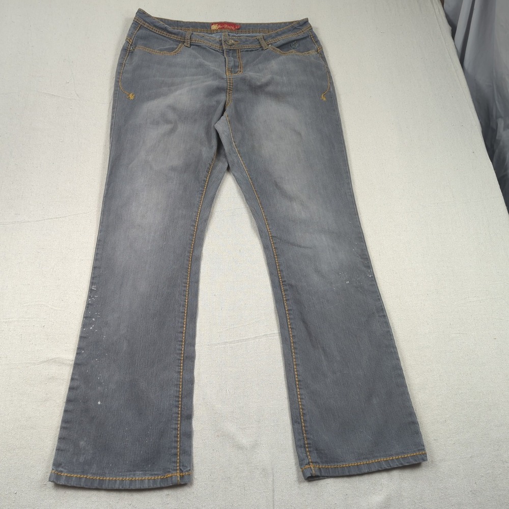 Vintage Apple Bottom Jeans Womens 18 Gray Boot Cut Faded Embroidered
